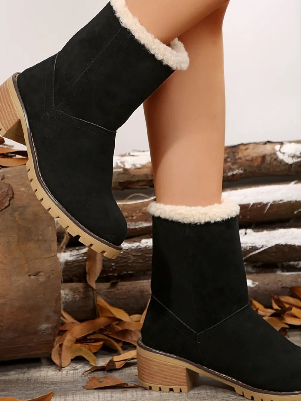 Sherpa-Trimmed Faux Suede Ankle Boots