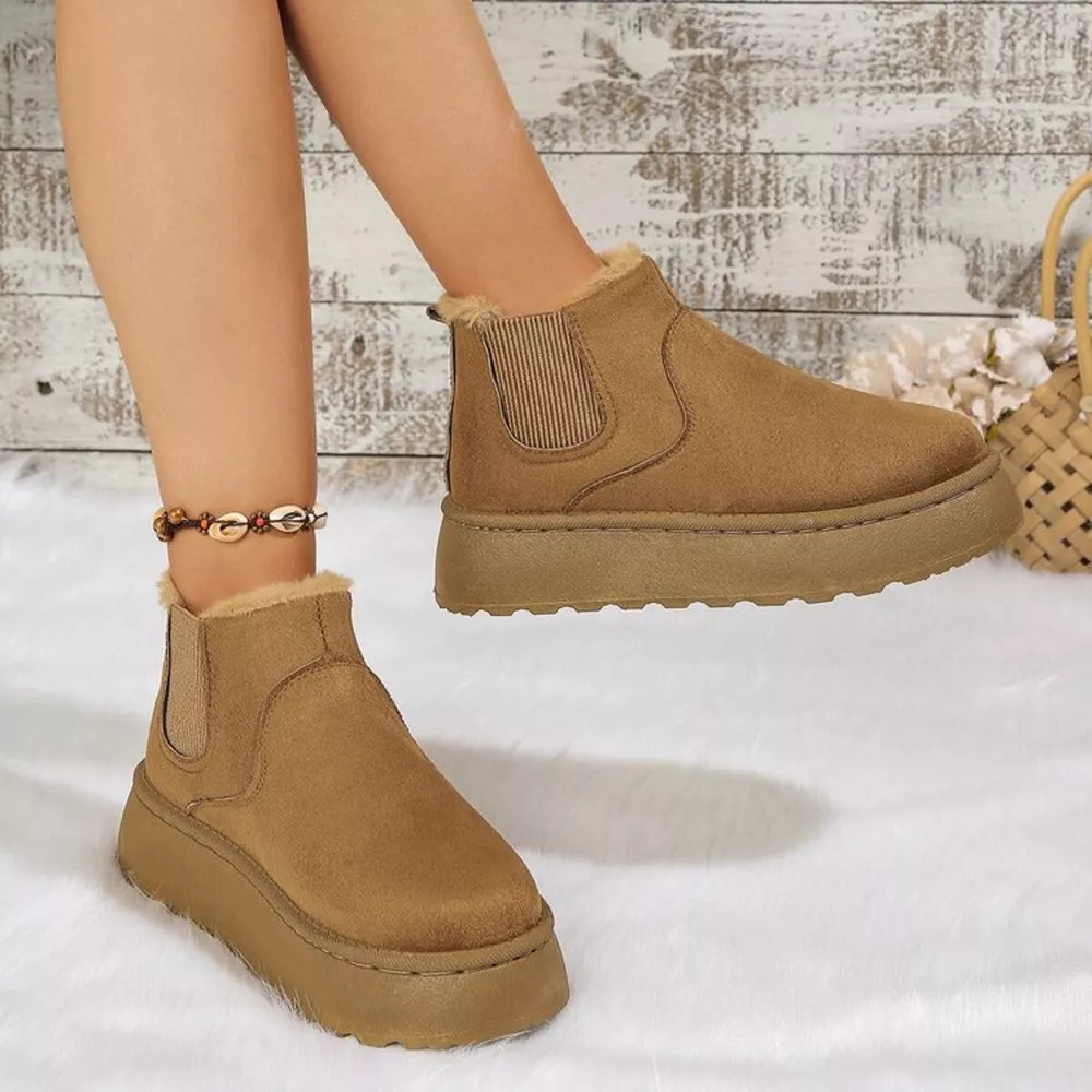 Suede Round Toe Platform Ankle Boots