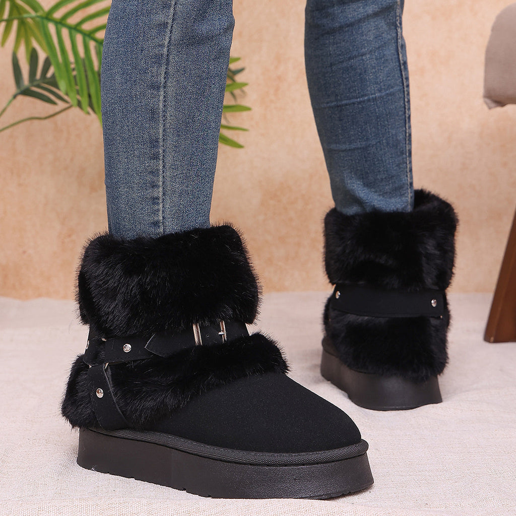 Fabric Chunky-Sole Round Toe Platform Boots