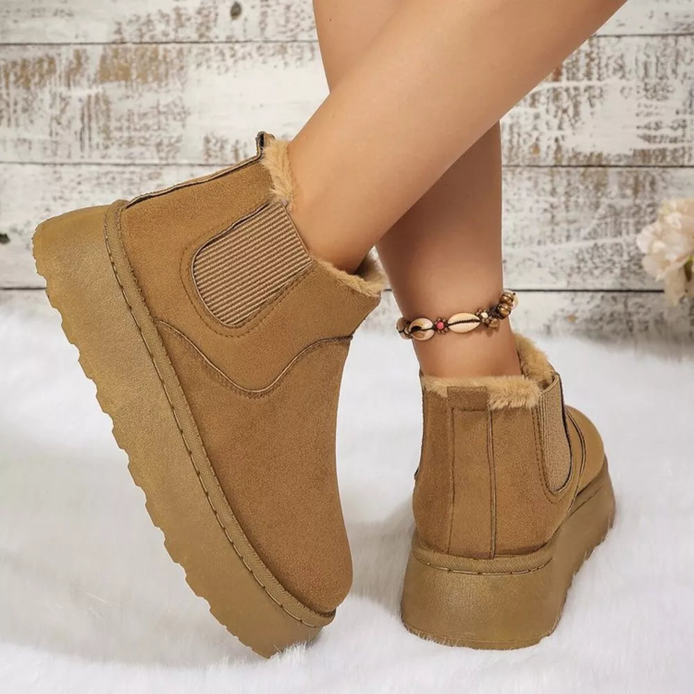 Suede Round Toe Platform Ankle Boots
