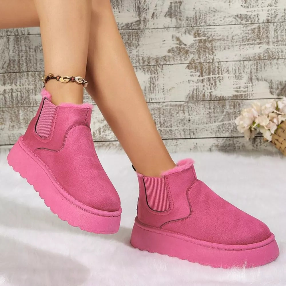 Suede Round Toe Platform Ankle Boots