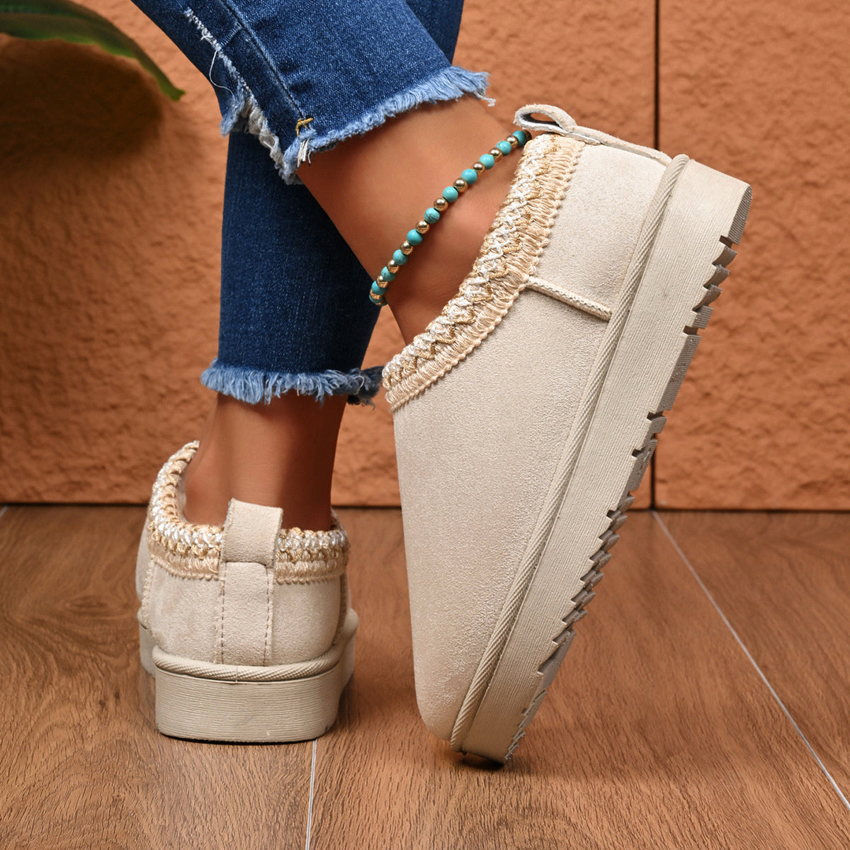 Slip-On Round Toe Platform Ankle Boots