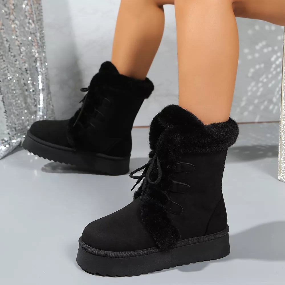 Cozy Suede Lace-up Platform Boots