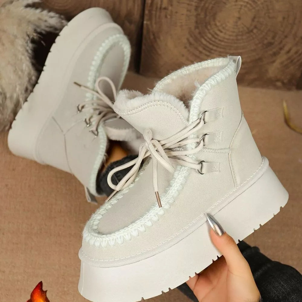 Suede Lace-up Platform Ankle Boots