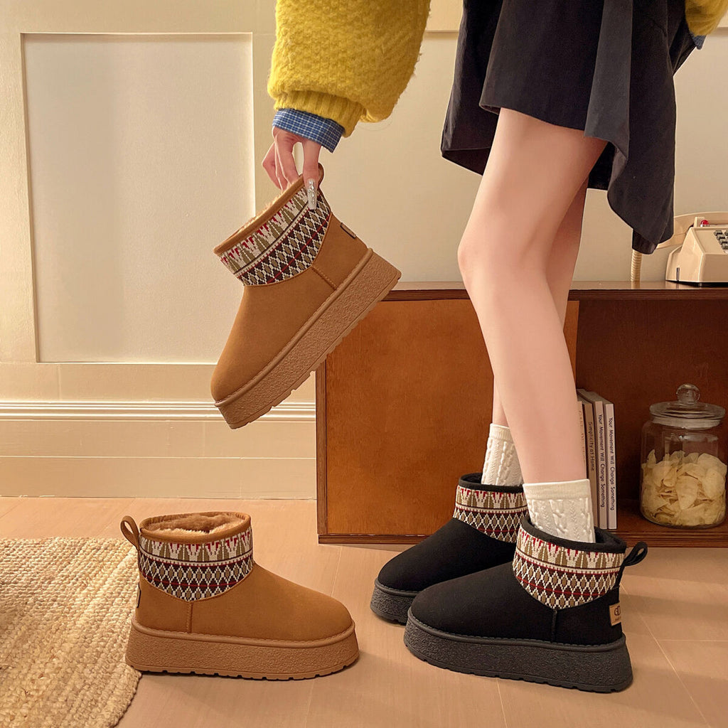 Fabric Round Toe Platform Boots