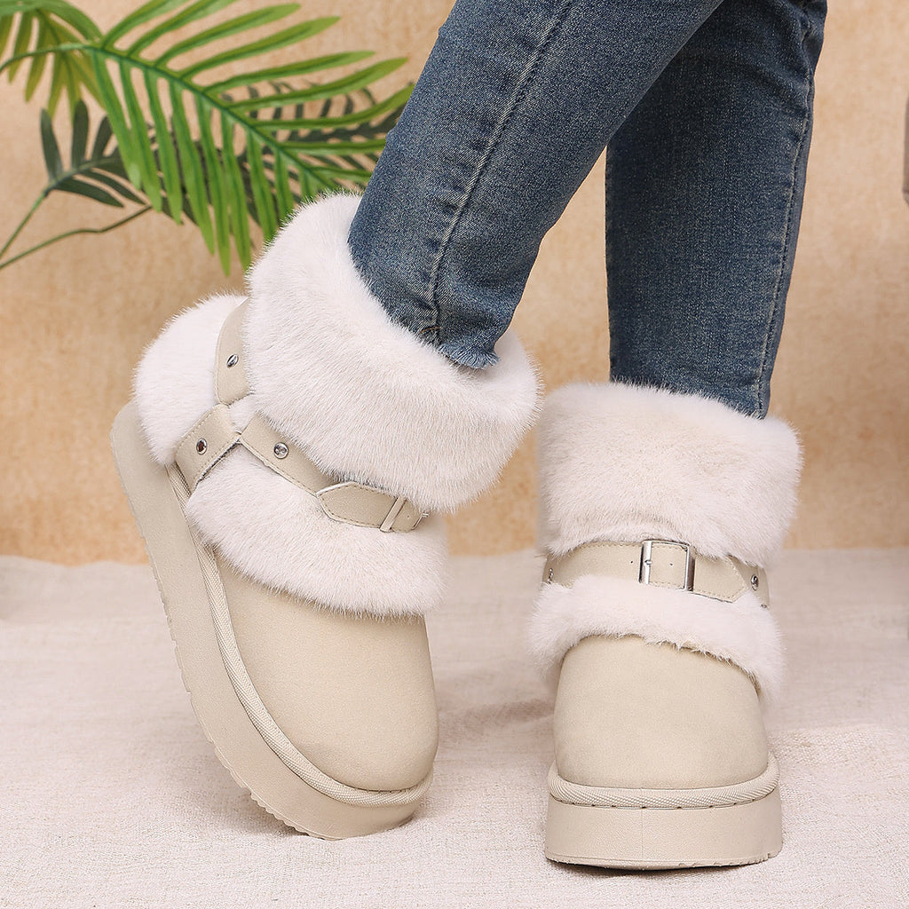Fabric Chunky-Sole Round Toe Platform Boots