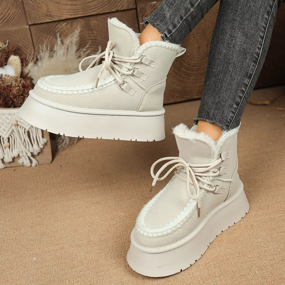Suede Lace-up Platform Ankle Boots