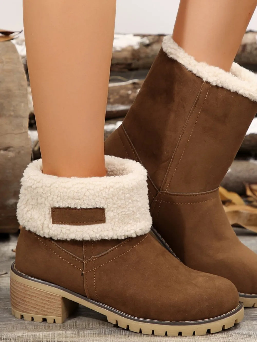 Sherpa-Trimmed Faux Suede Ankle Boots
