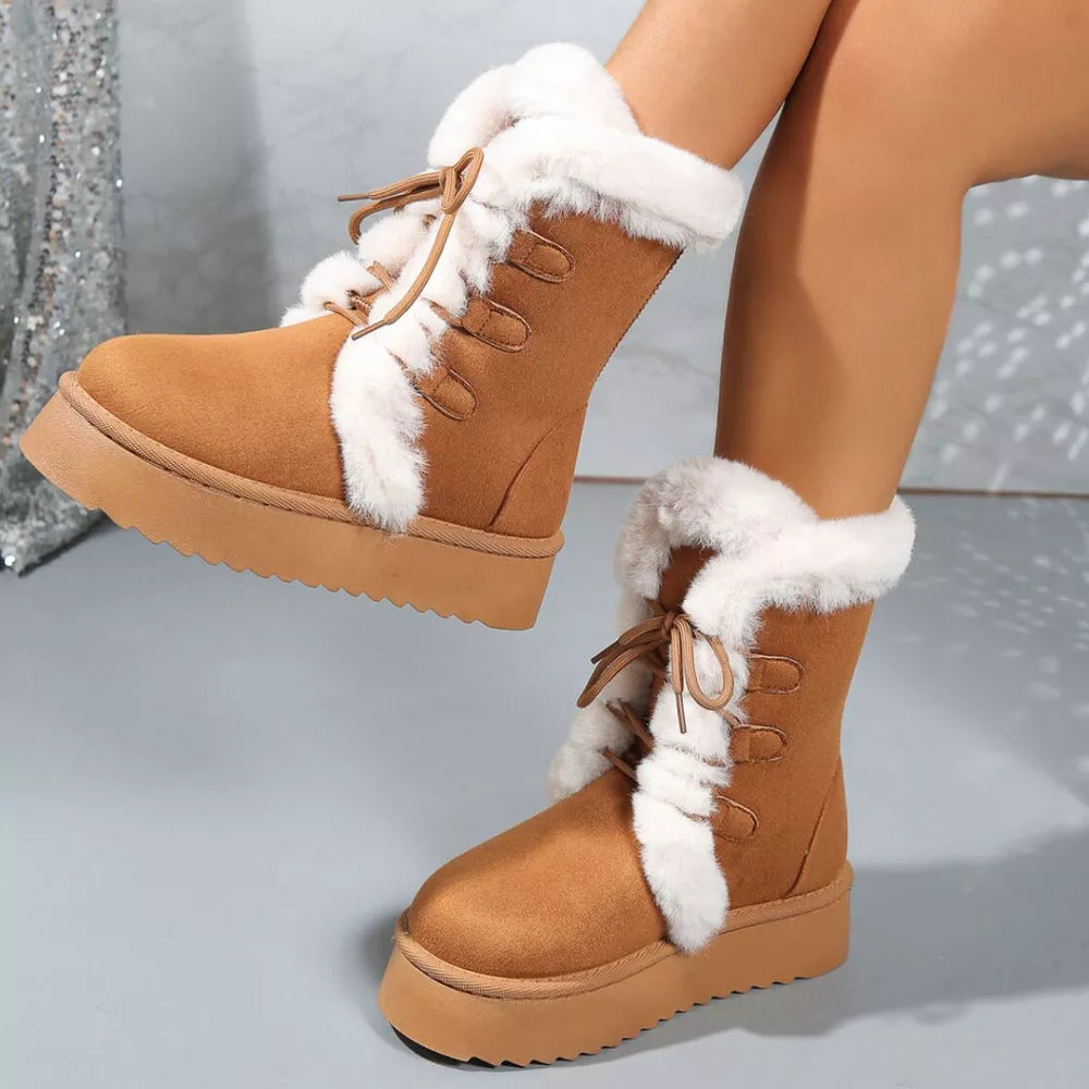 Cozy Suede Lace-up Platform Boots