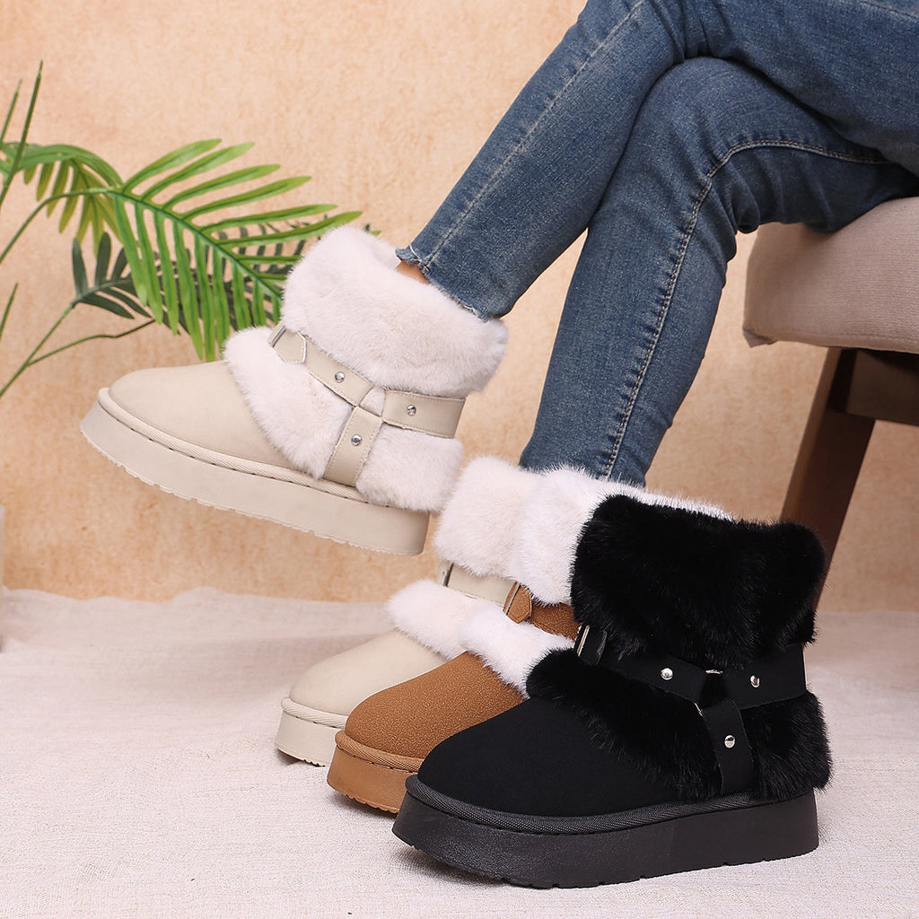 Fabric Chunky-Sole Round Toe Platform Boots