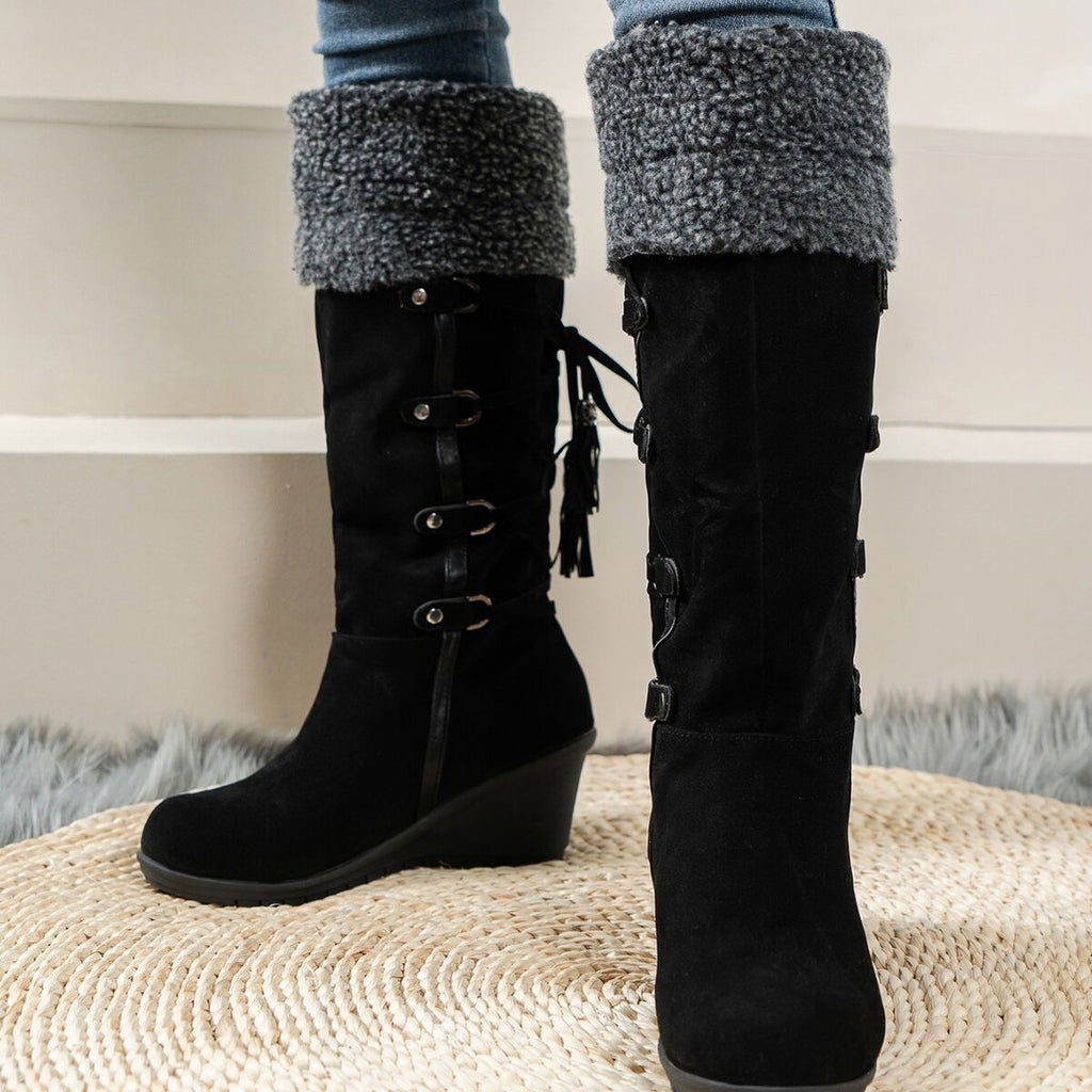 Faux Fur Lined Suede Wedge Boots