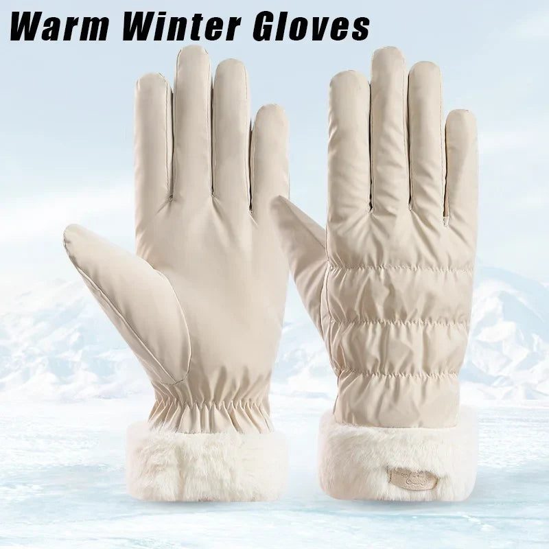Women's Plush Full Finger Winter Skiing Gloves – Anti-Slip