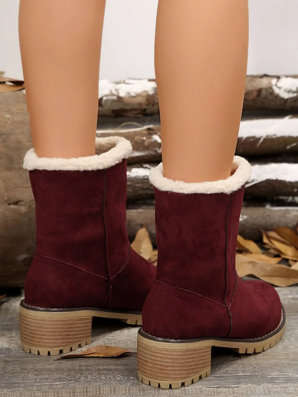 Sherpa-Trimmed Faux Suede Ankle Boots