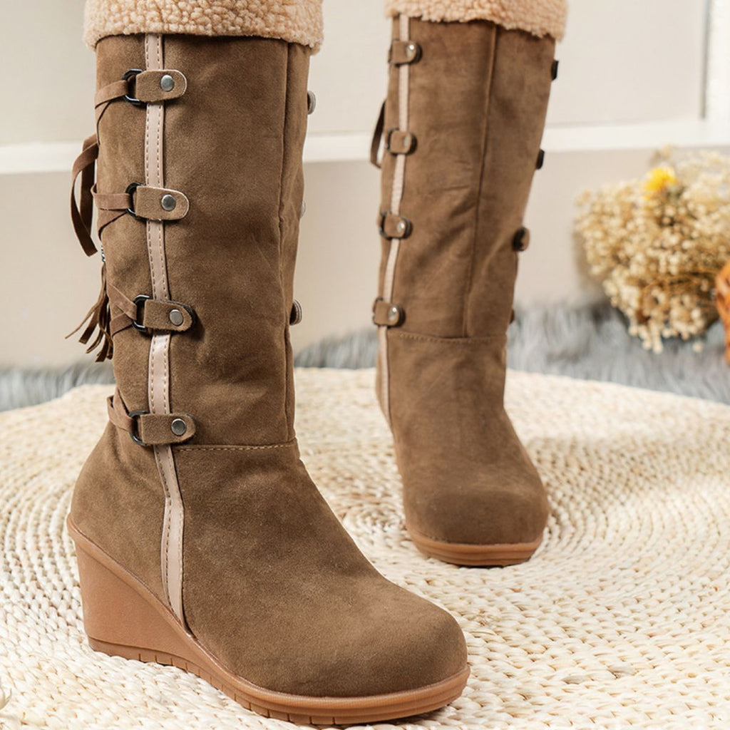 Faux Fur Lined Suede Wedge Boots