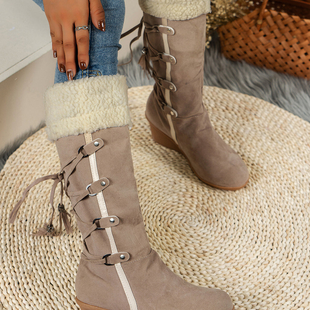 Faux Fur Lined Suede Wedge Boots