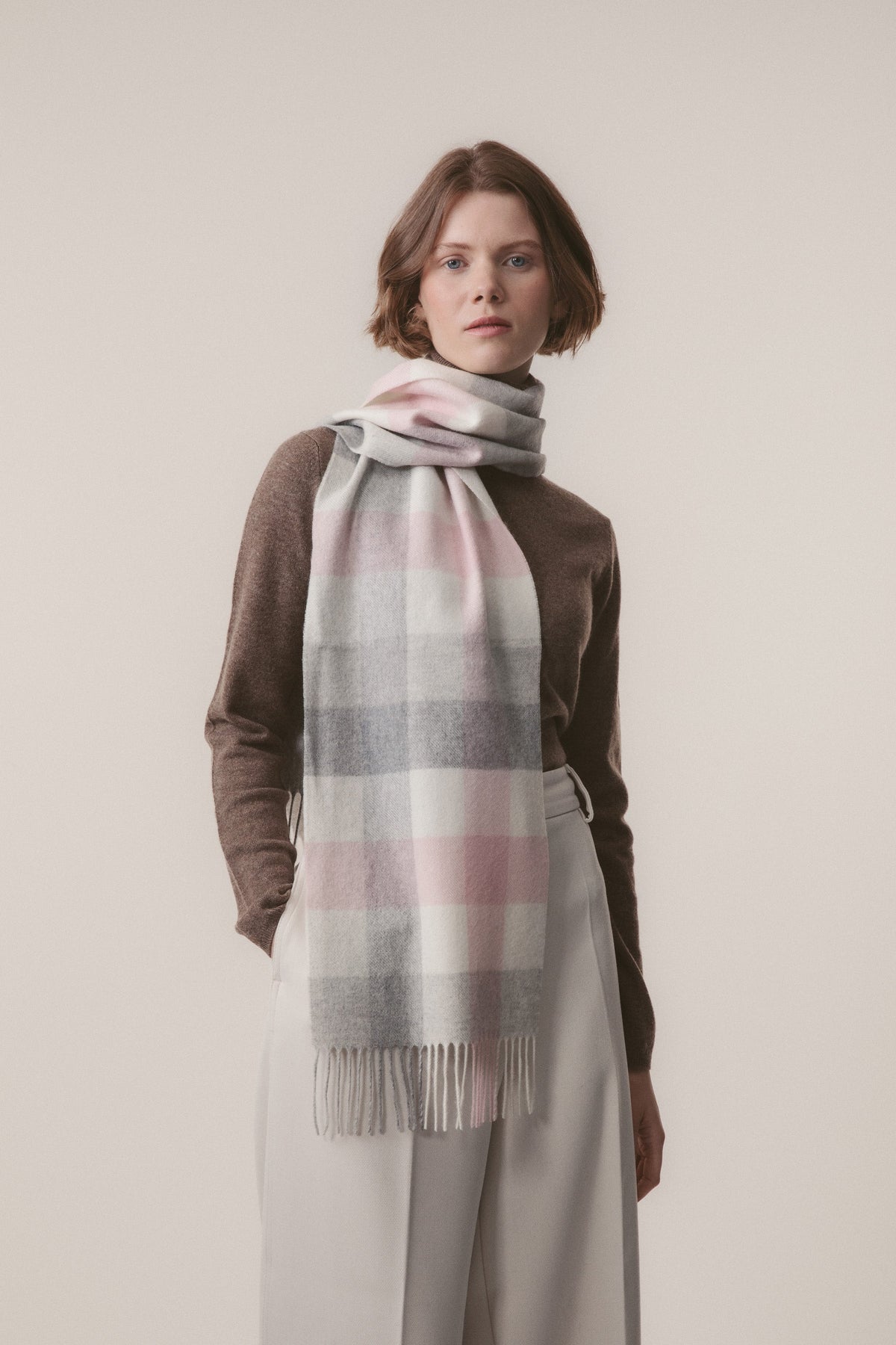 5 Square Check Cashmere Scarf - Cherub