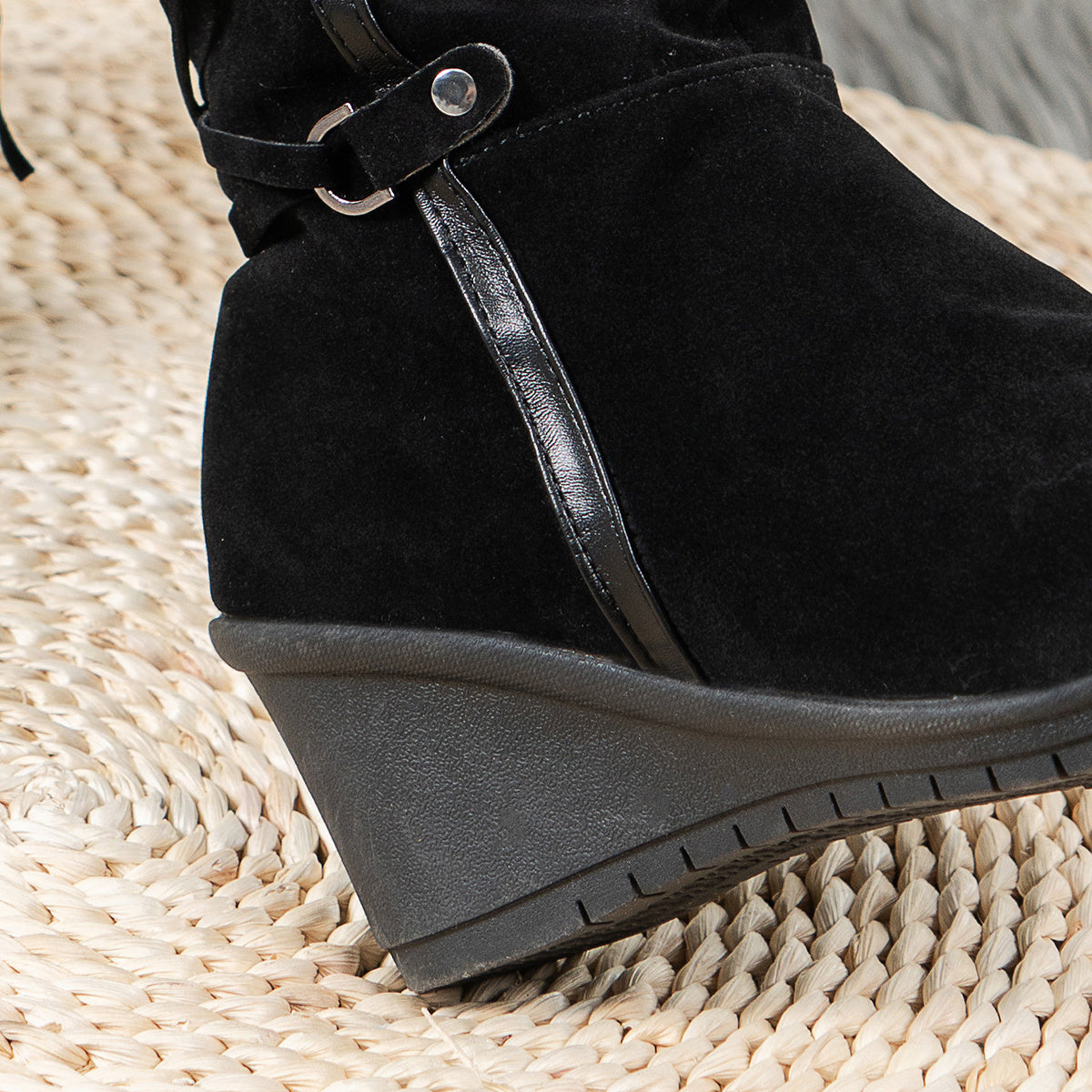 Faux Fur Lined Suede Wedge Boots