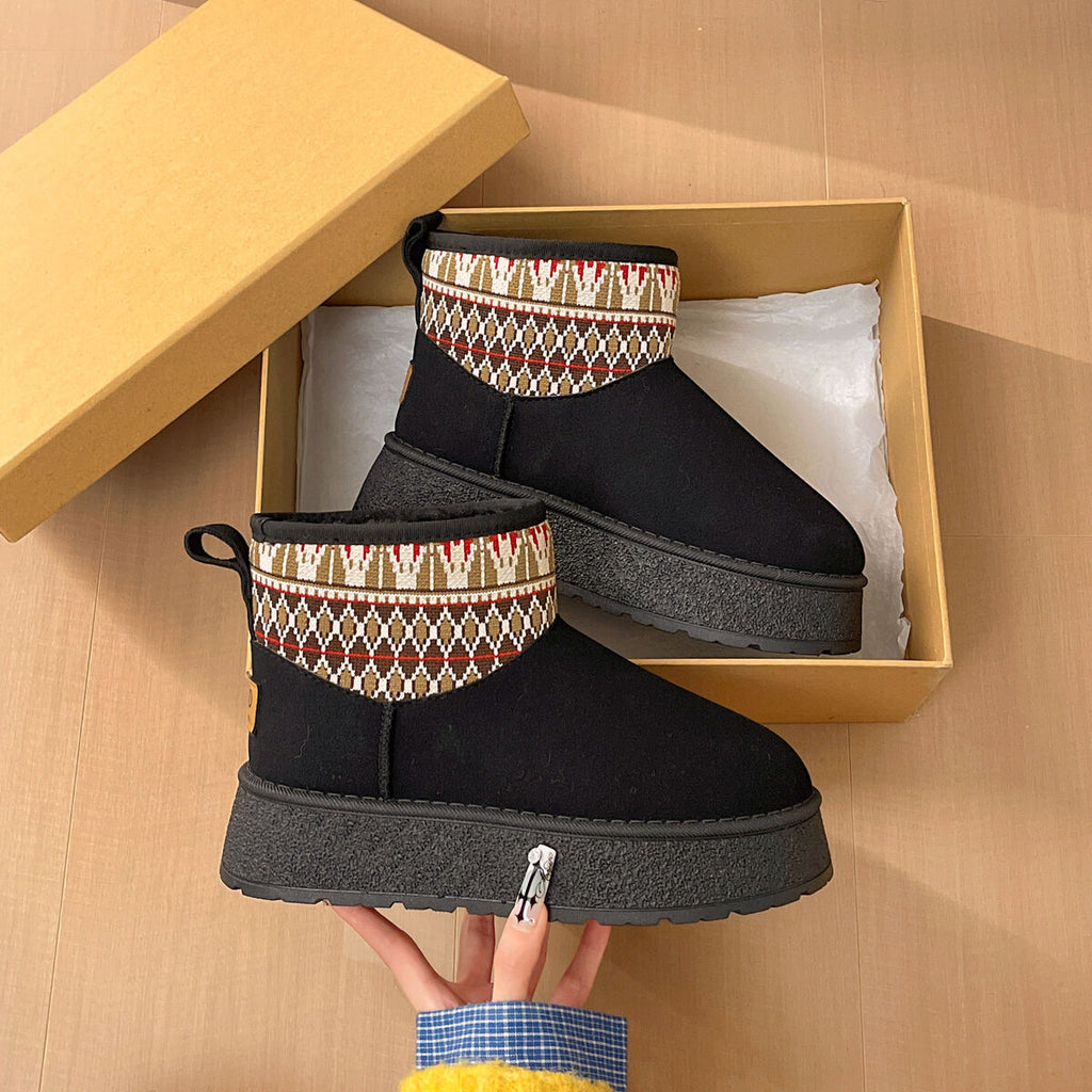 Fabric Round Toe Platform Boots