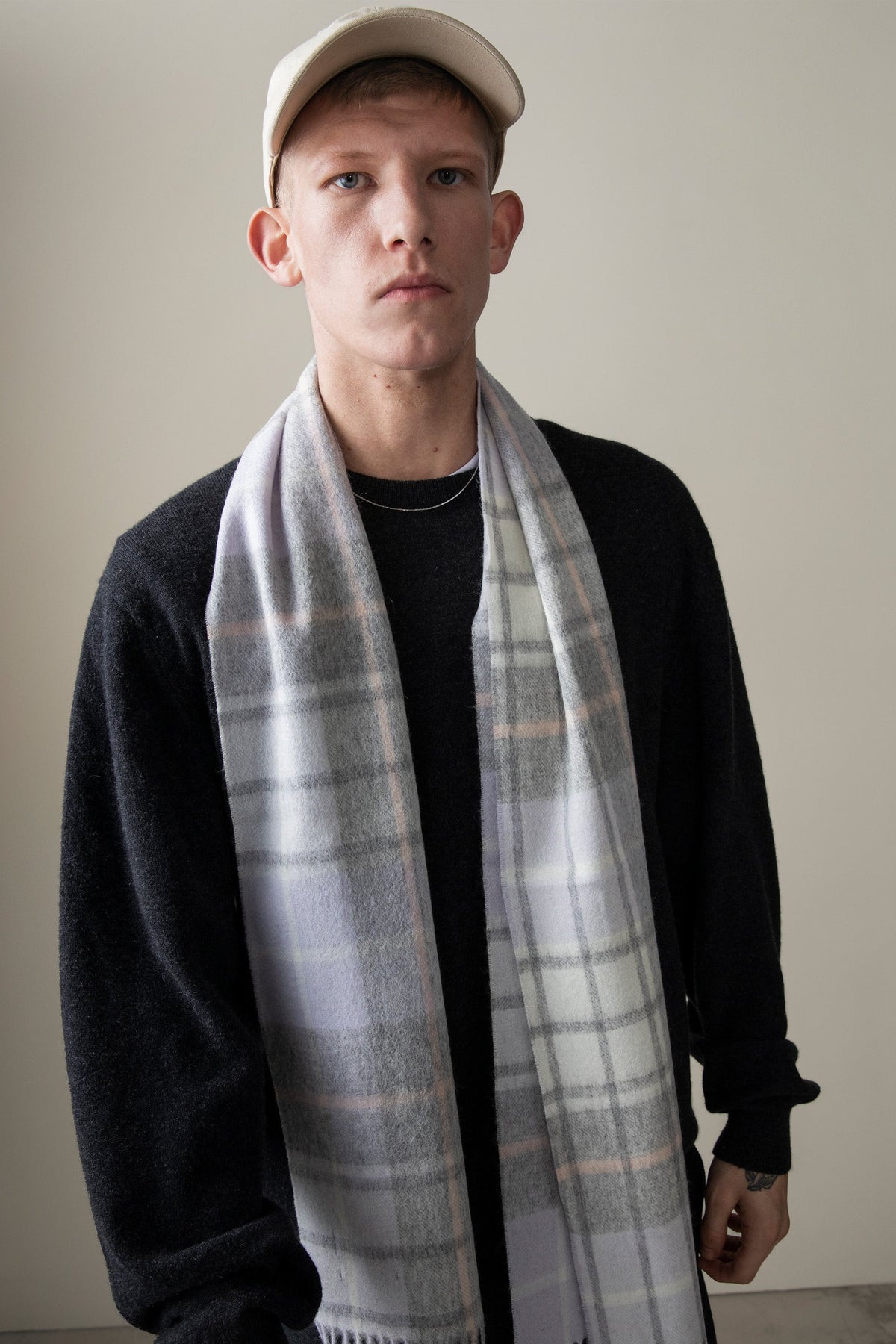 Contemporary Check Lambswool Scarf - Moonshadow