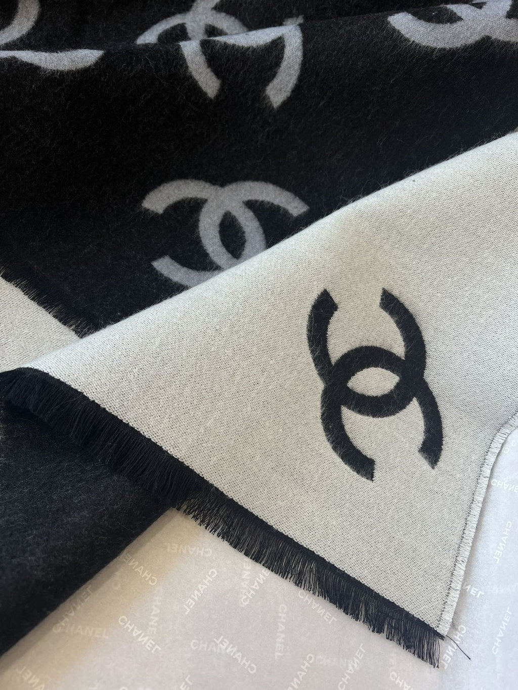 Chanel Reversible Black & Ivory Motif Shawl