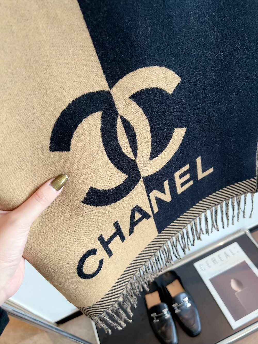 Chanel Color-Block Fringed Scarf