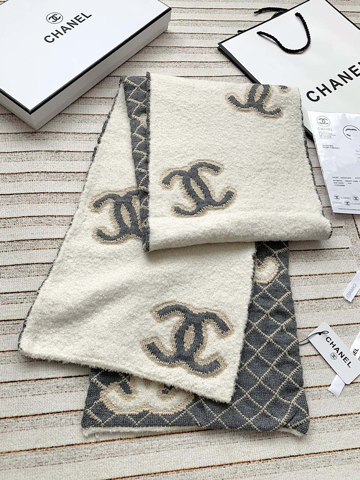 Chanel Diamond-Pattern Logo Scarf