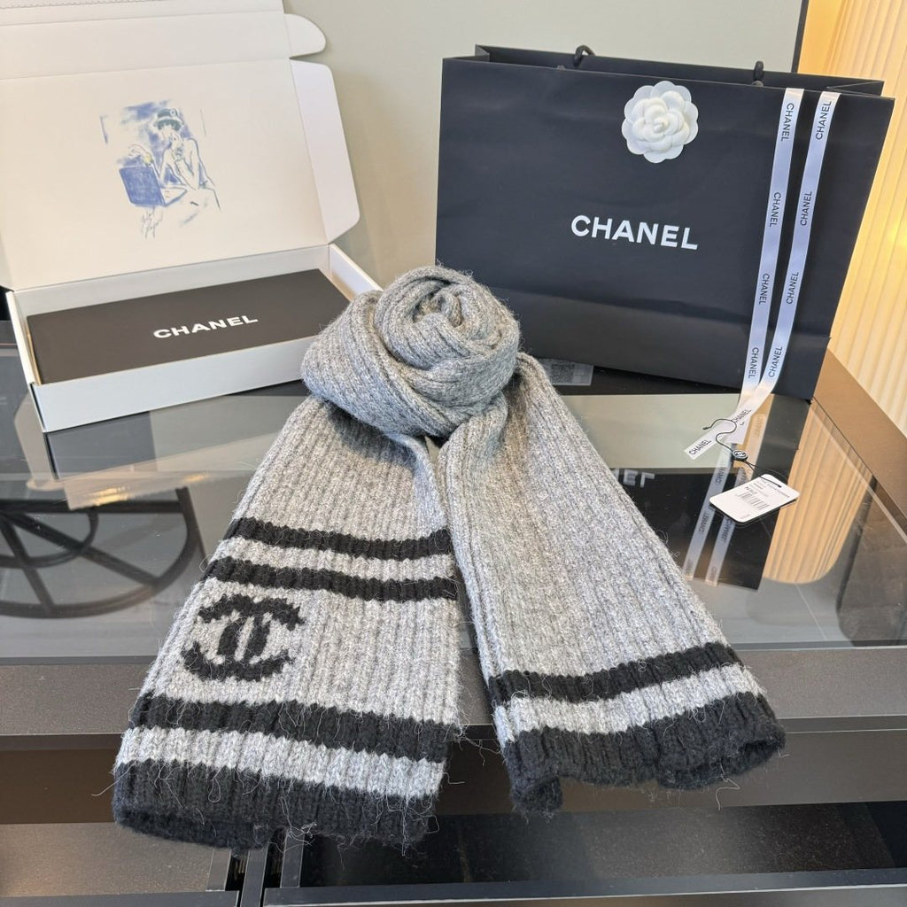 Chanel Rib-Knit Striped Scarf