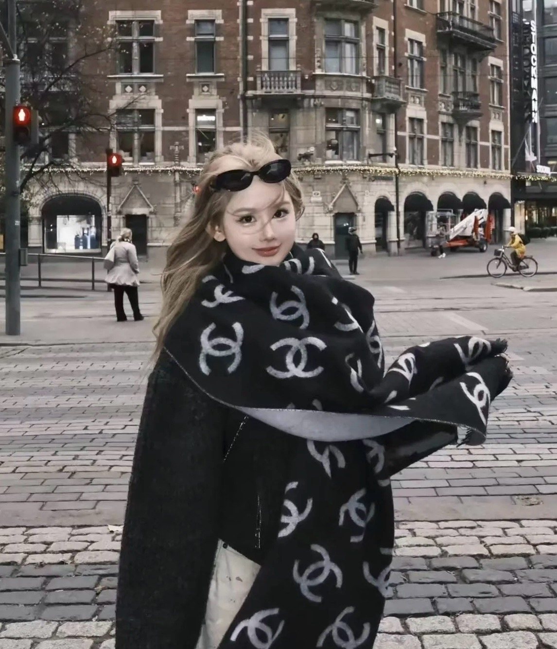 Chanel Reversible Logo Motif Scarf Shawl